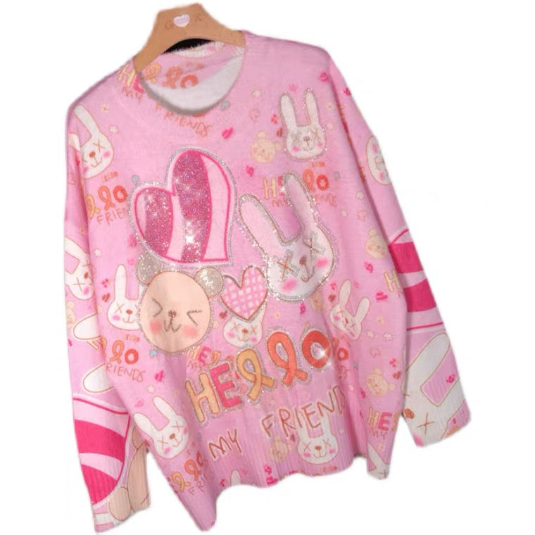 Pink Bunny Bear Soft Sweater