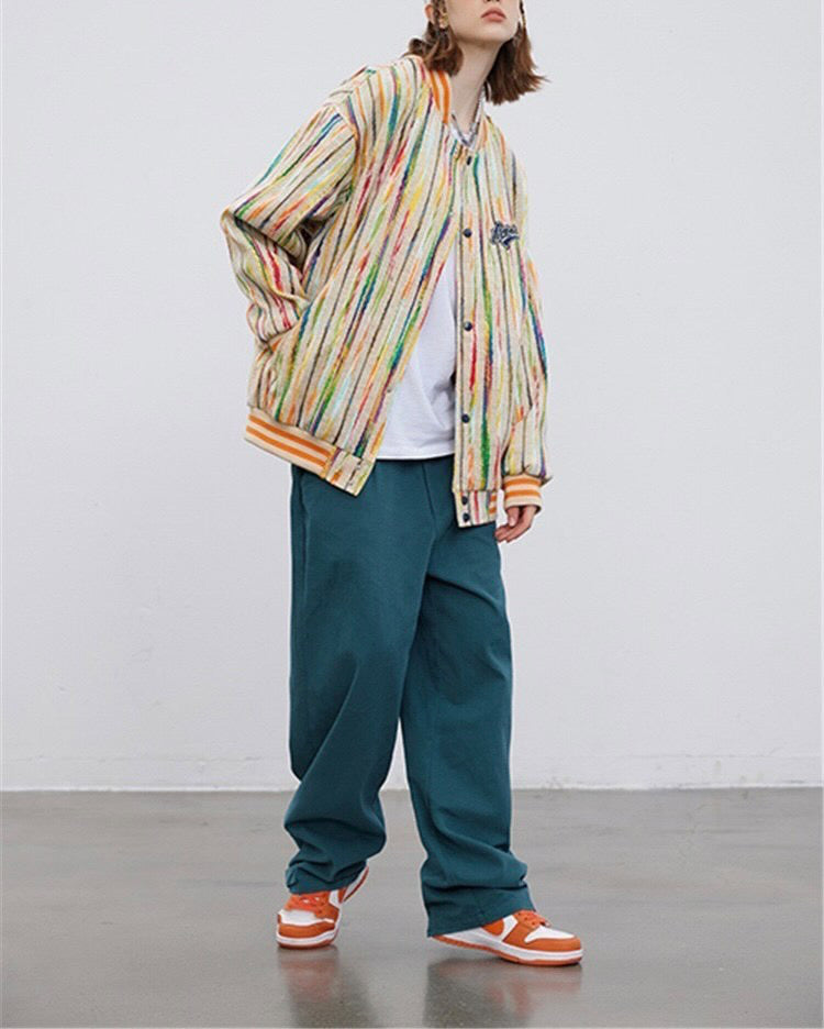 Rainbow Stripe and Beige Bomber Jacket