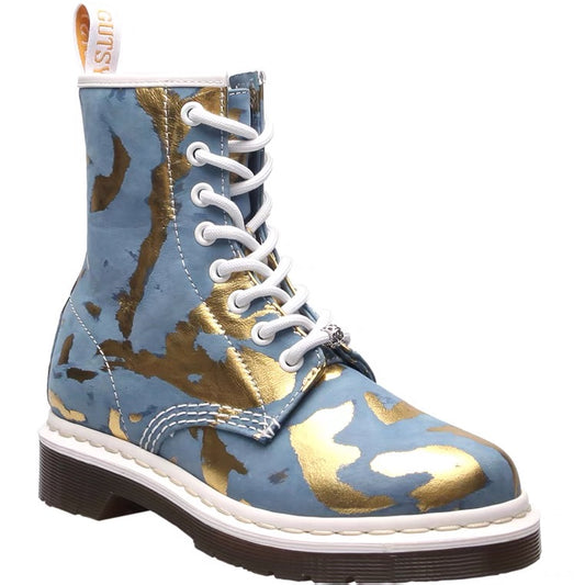 Blue And Gold Metallic Leather Boot