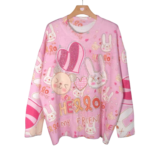 Pink Bunny Bear Soft Sweater