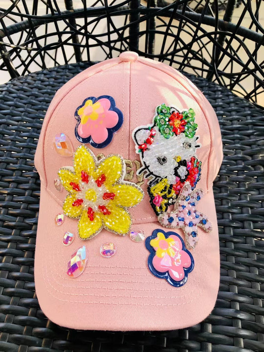 Pink kitty flower hat