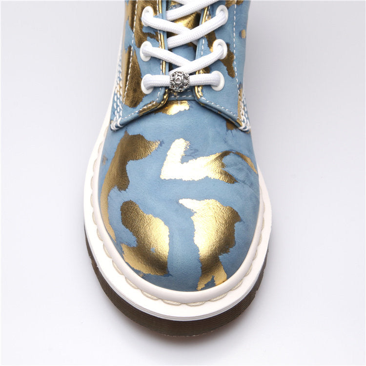 Blue And Gold Metallic Leather Boot